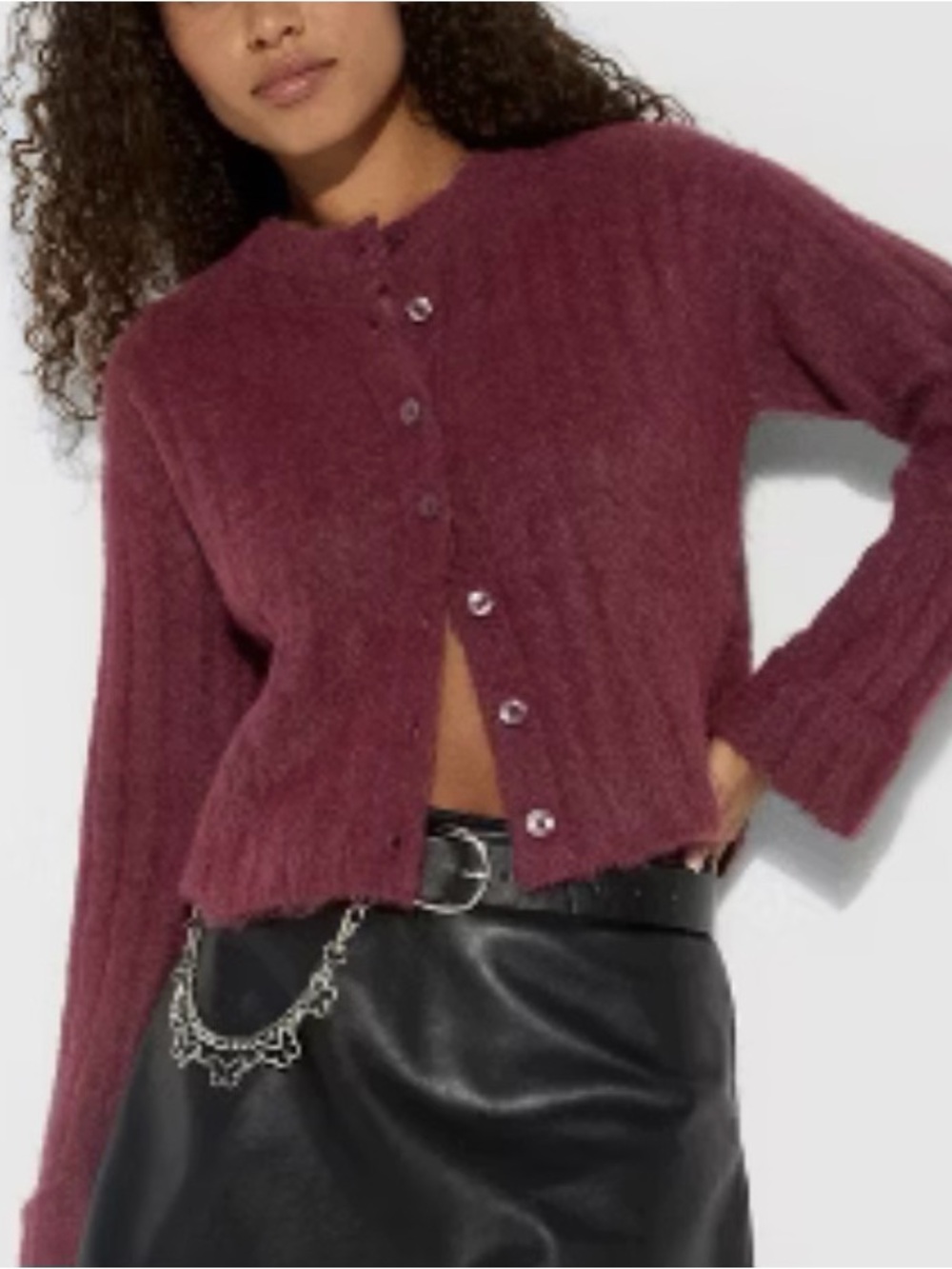 NWT, Wild Fable Soft Ribbed Cozy Cropped Button-Up Sweater Cardigan - Burgundy